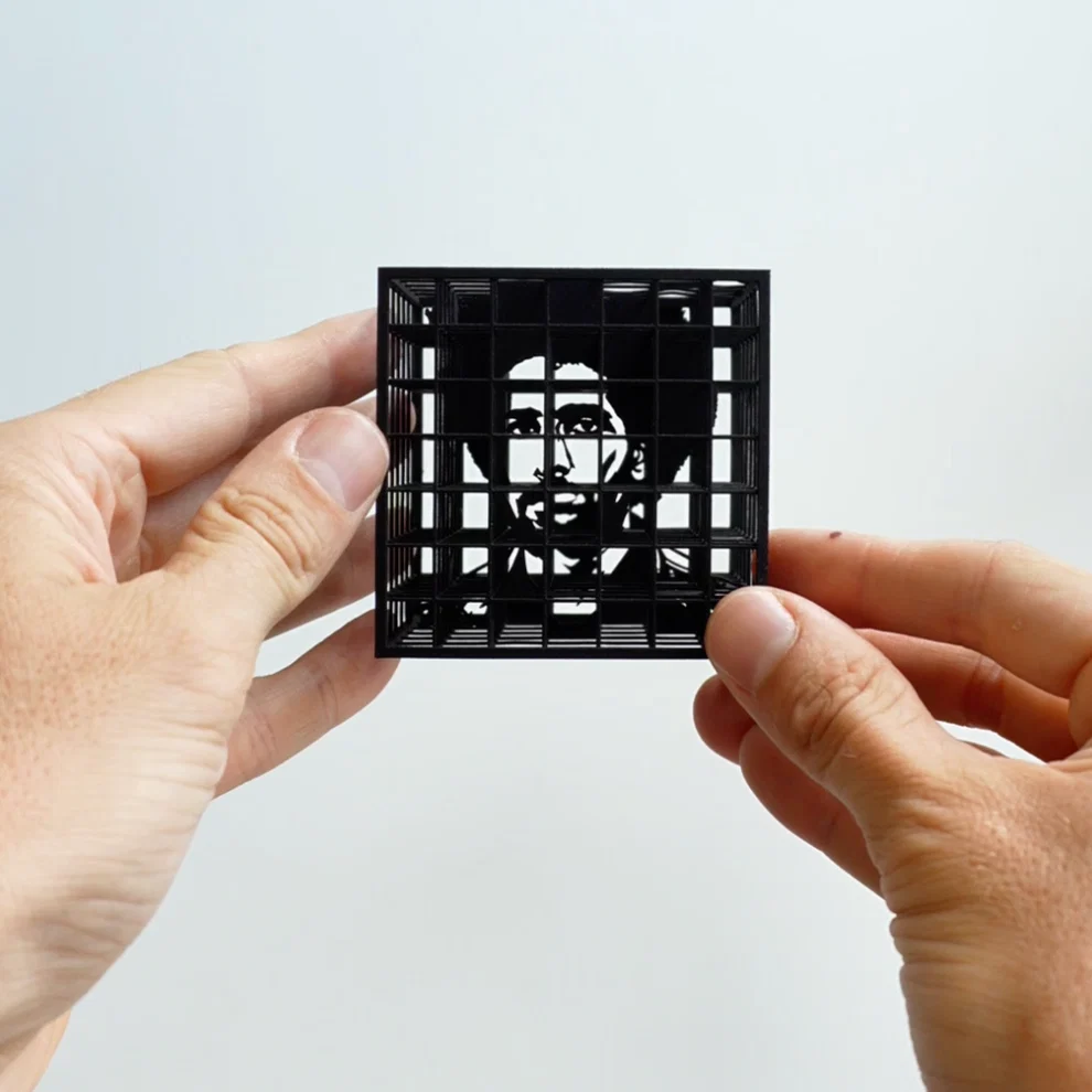 Printed illusion cube — glasses portrait